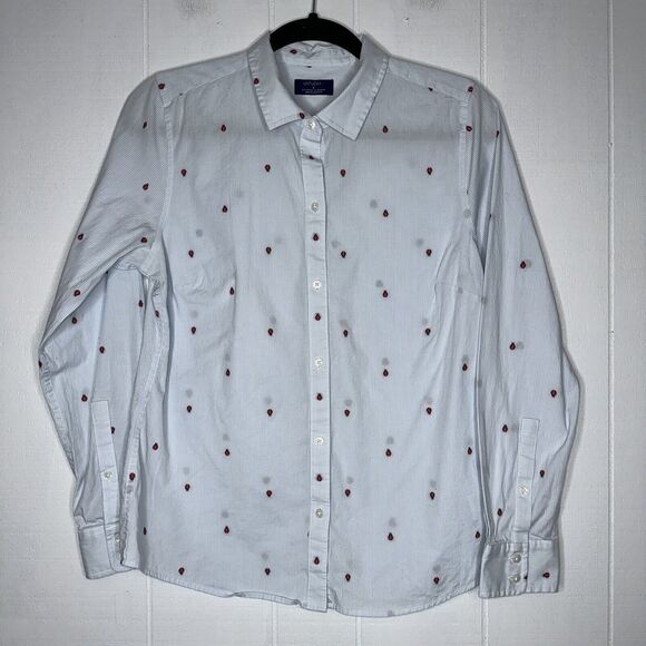 Untuckit Women’s Ladybug Print Shirt Long Sleeve Button Up Blue Size 8 - Picture 1 of 4
